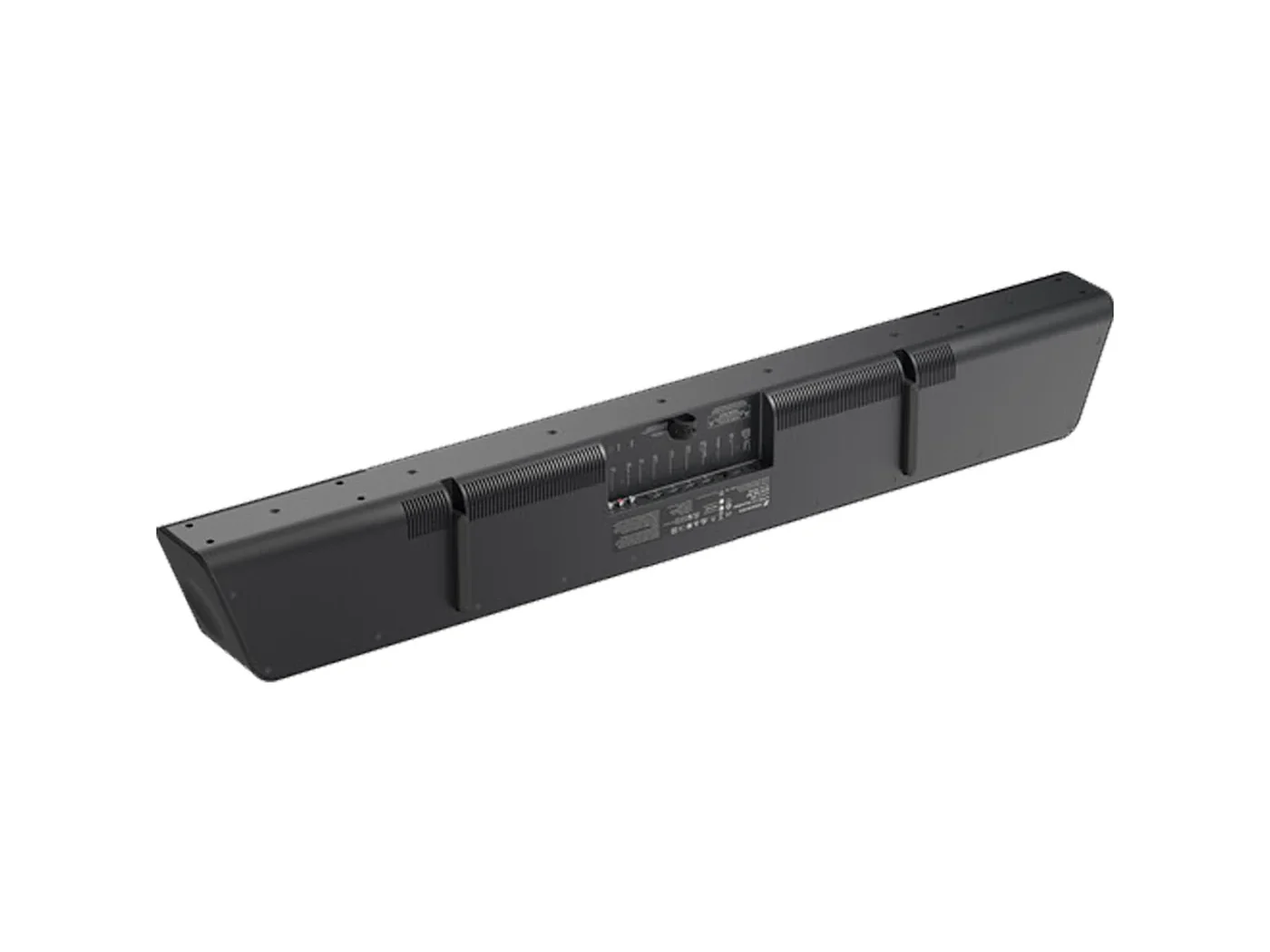 Underside of the AMBEO Soundbar Max showing the recessed connection panel